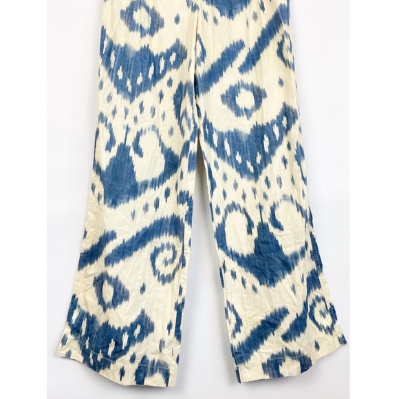 Zara Limited Edition Printed Ramie High Rise Aztec Wide Leg Trouser Pant Blue M - Picture 6 of 10